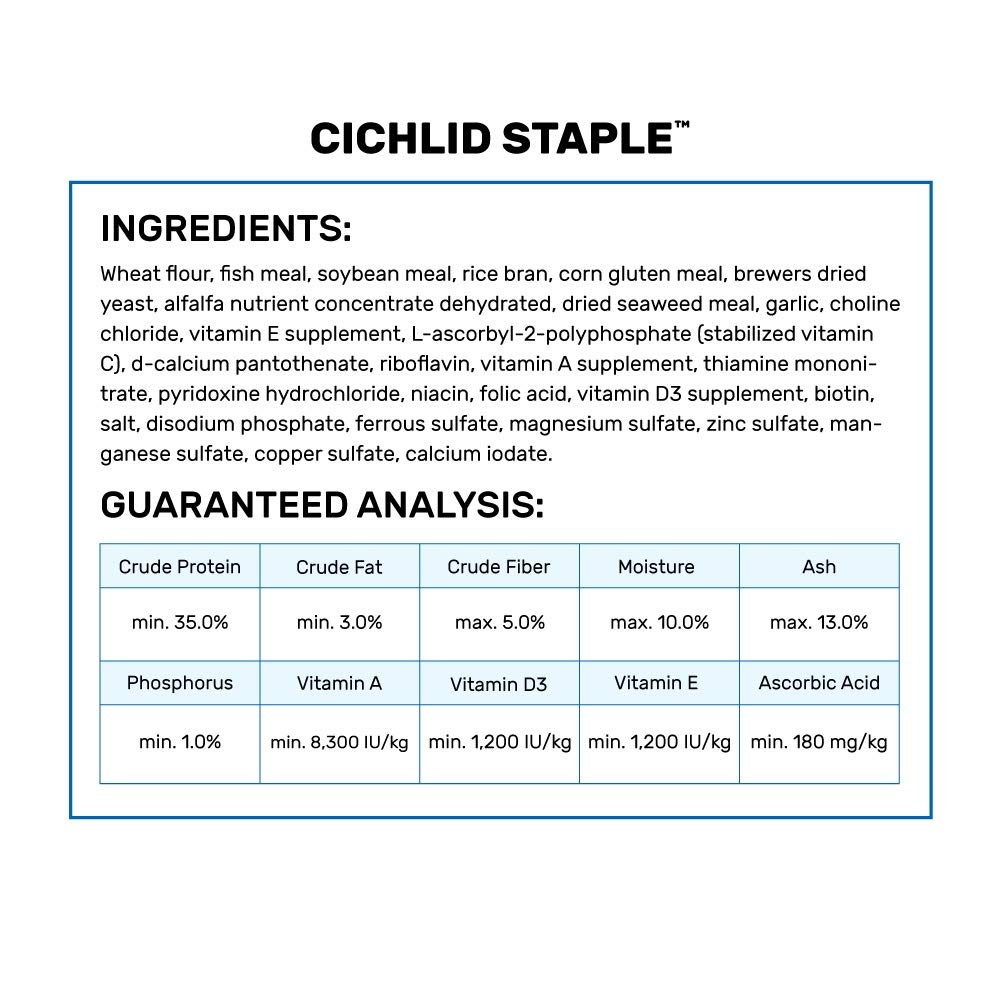 Envase de 250 g de Hikari Cichlid Staple para frescura y nutrición constante.