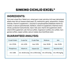Hikari Excel para cíclidos, gránulos hundiéndose en el agua.