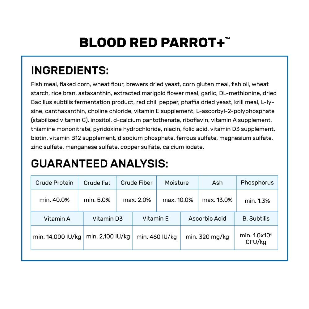 Mezcla de ingredientes clave para realzar el color y la salud del pez loro