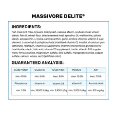 Hikari Massivore Delite porciones diarias, ideal para alimentación consistente de peces grandes.