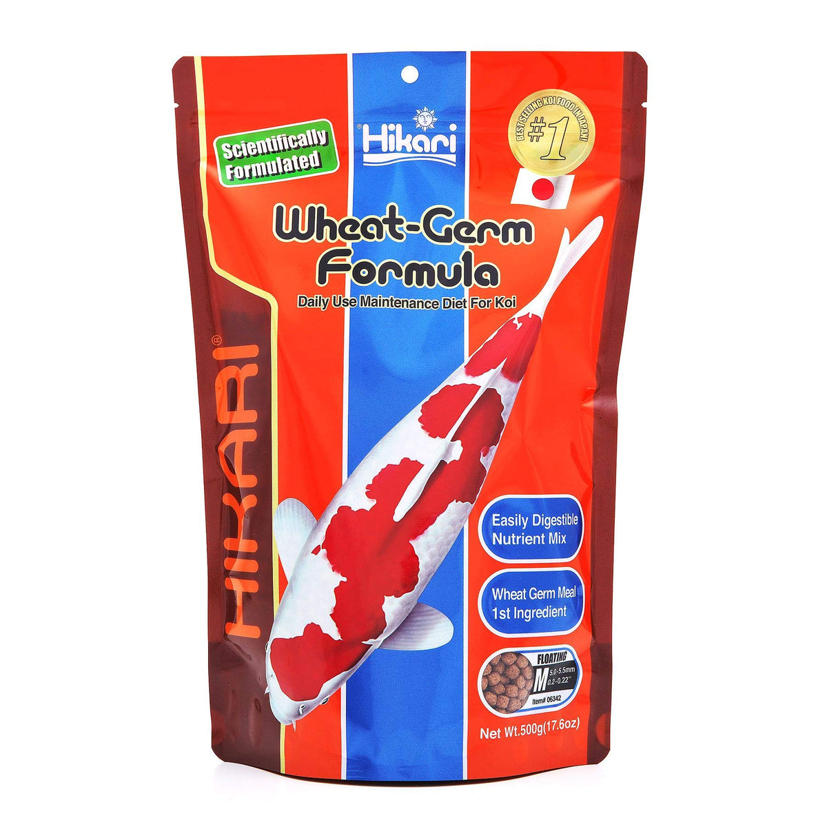 Pellets flotantes de germen de trigo Hikari para mascotas, ideal para monitorear la ingesta.