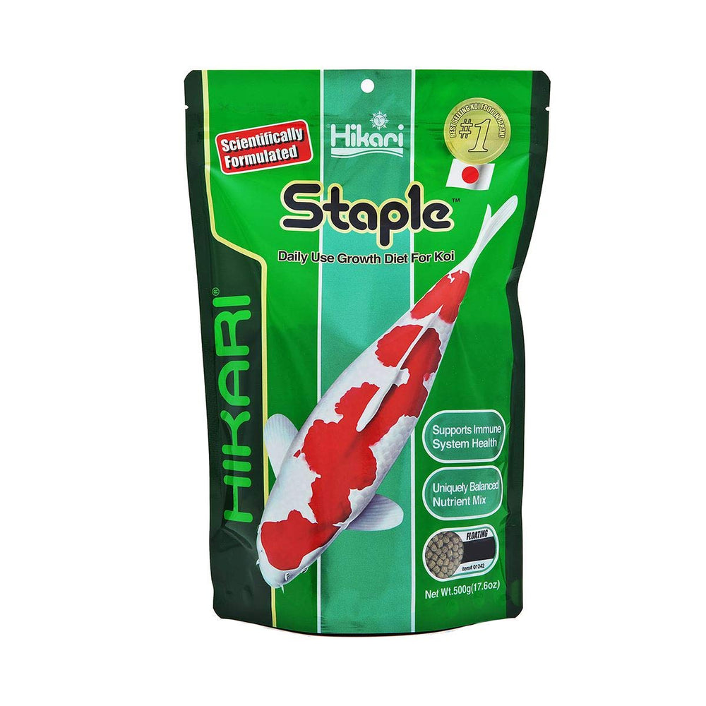 Hikari pellets flotantes mini para koi, favorecen consumo controlado y agua clara.