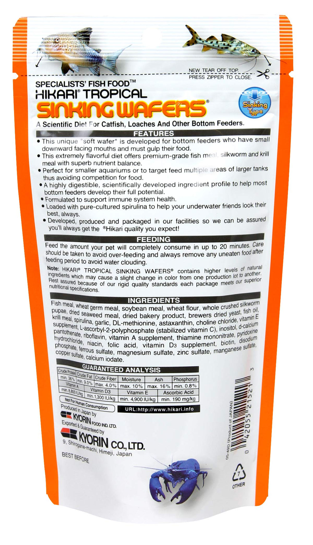 Hikari Tropical galletas vegetales y spirulina: alto contenido vegetal para diversidad dietética.
