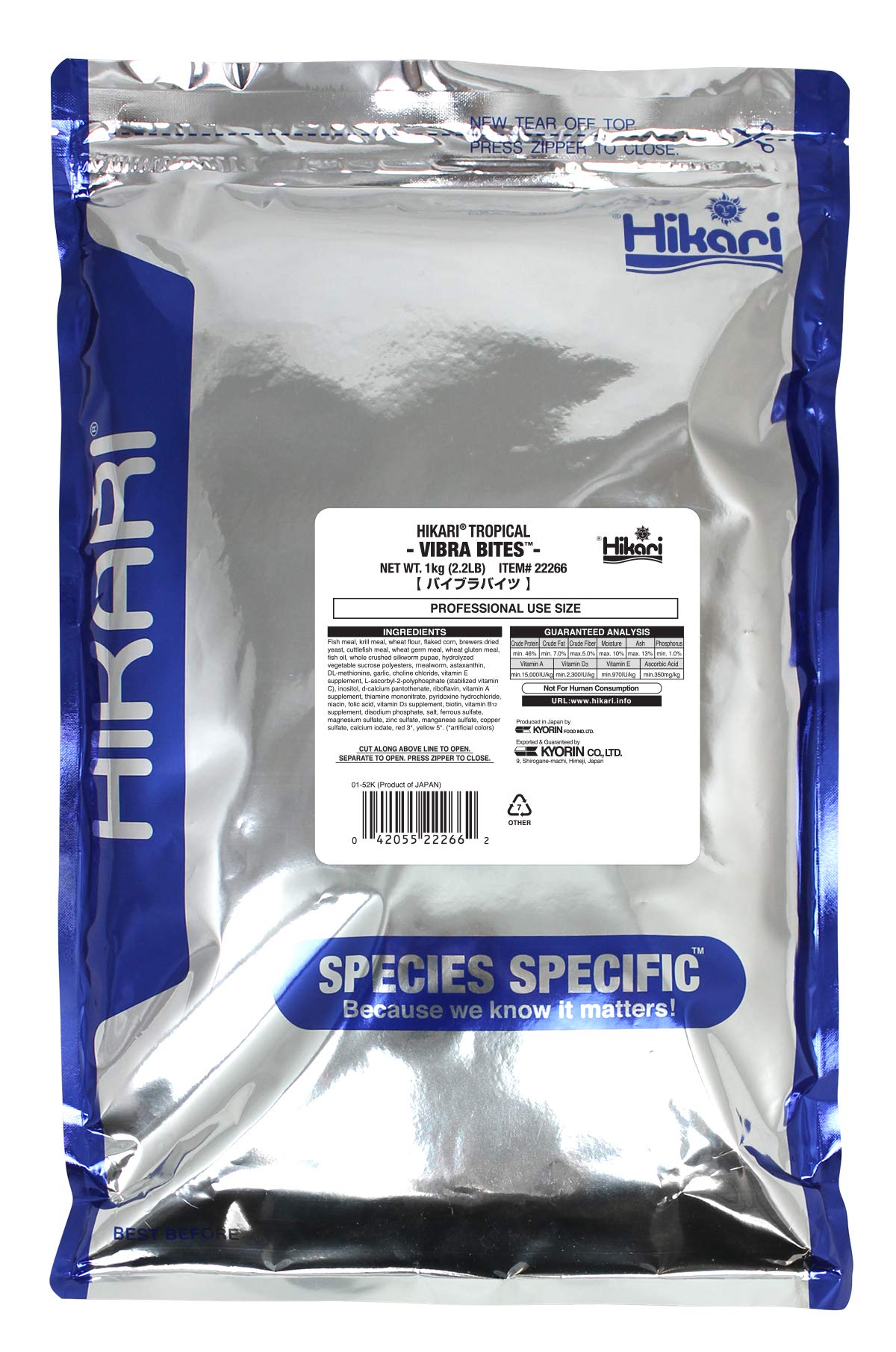 Vibra Bites para peces tropicales, envase rojo, fácil de almacenar y alimentar.