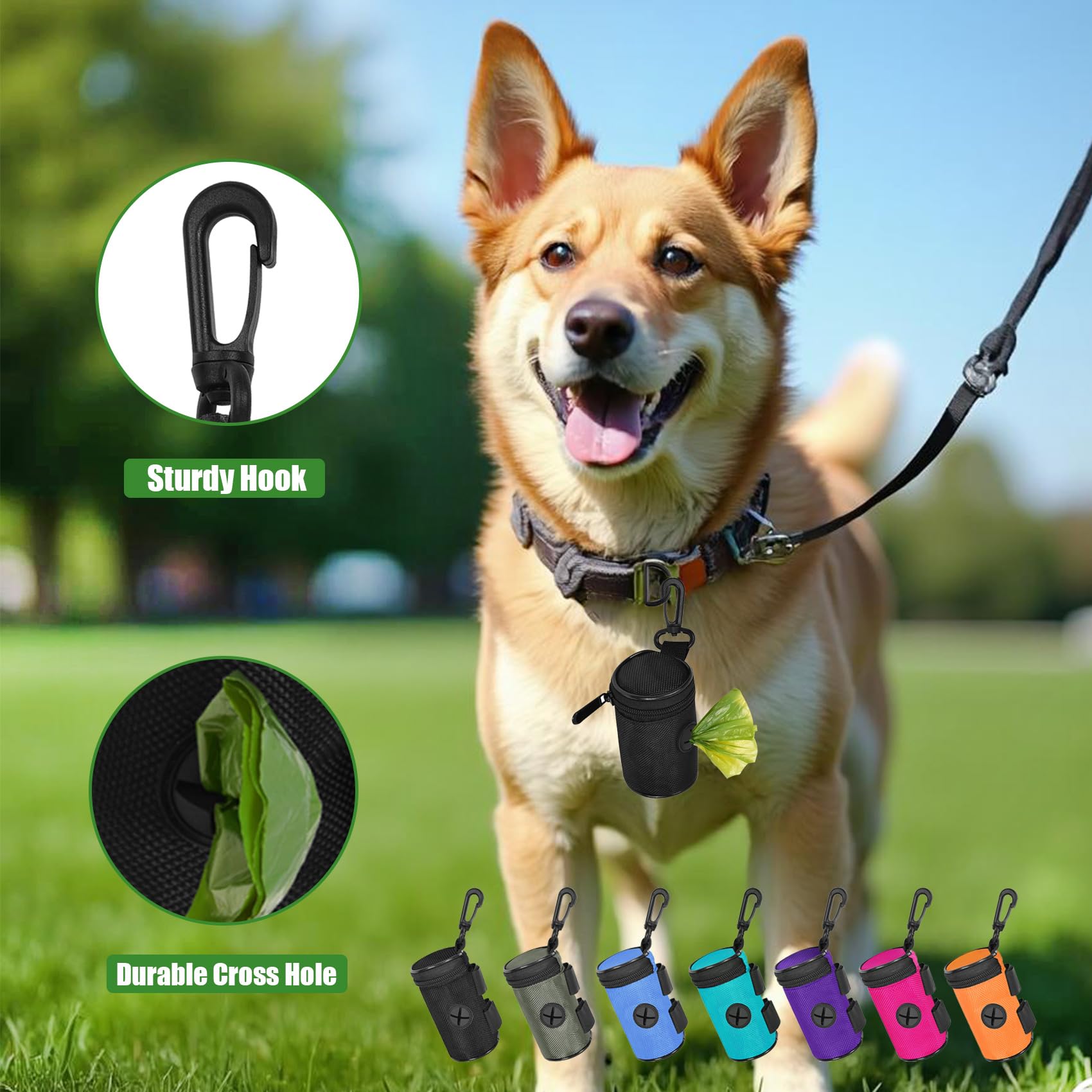 Hilihali porta bolsas para desechos caninos con clip seguro para correa