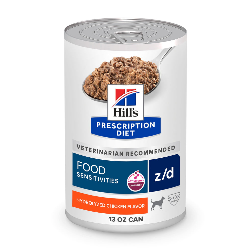 Hill's Dieta de Prescripción z/d, lata hidrolizada para perros, posible apoyo a piel sana.