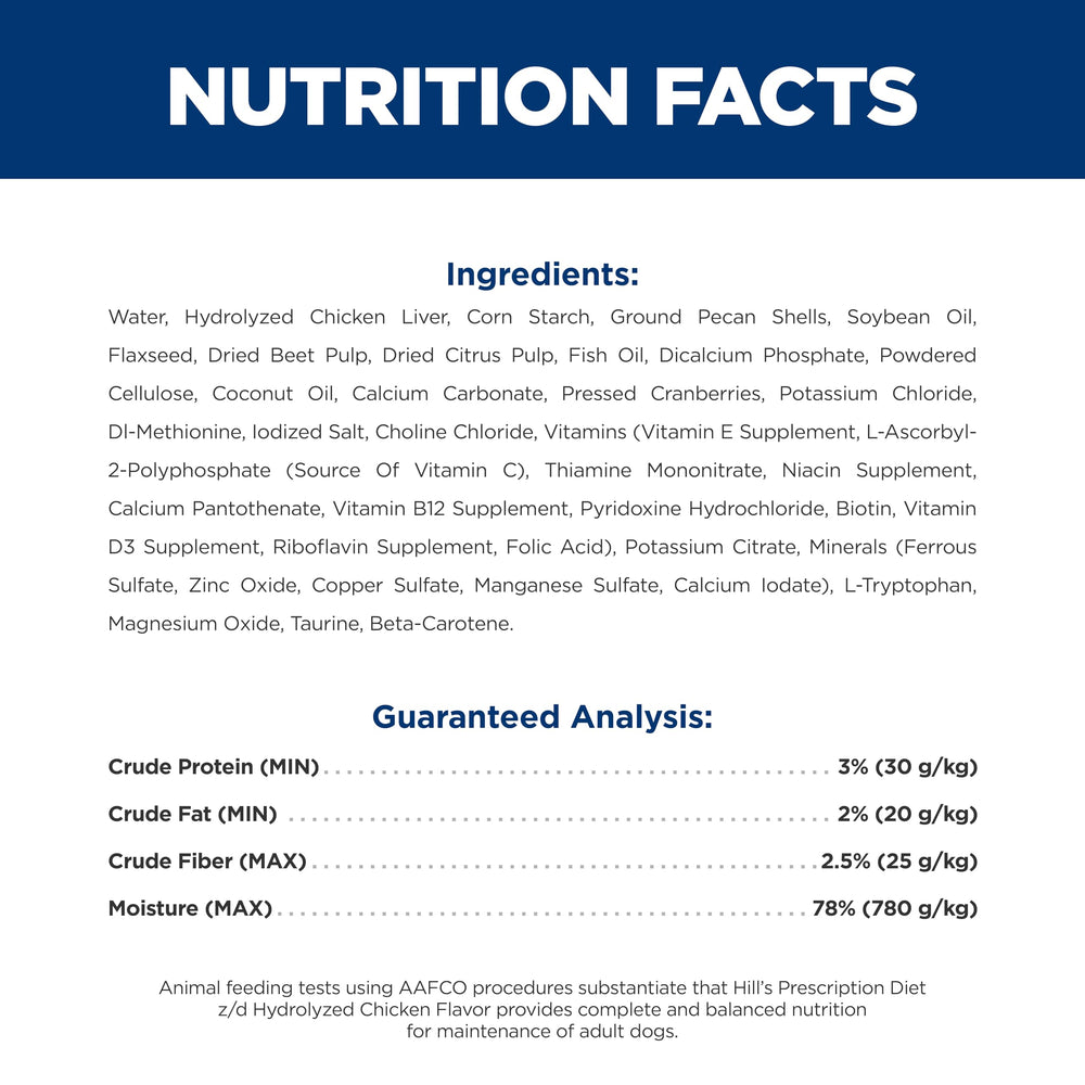 Hill's Dieta de Prescripción z/d, contiene Omega-3 y Omega-6 para piel y pelaje.