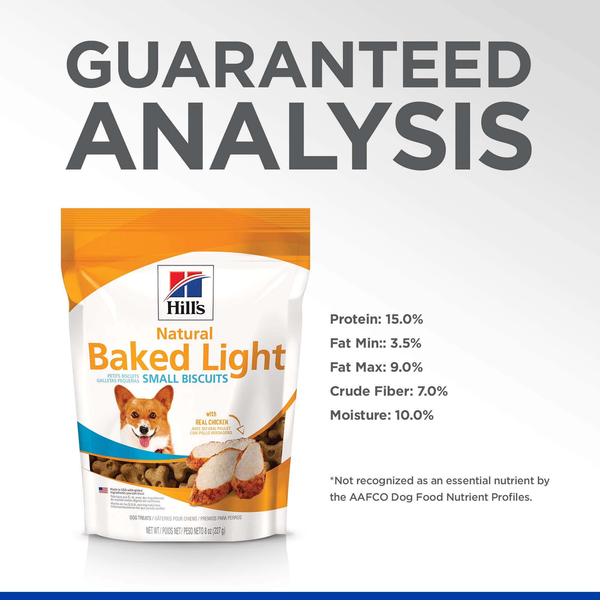 Hill's Natural Baked Light Biscuits, porciones de 8 oz para fácil manejo.