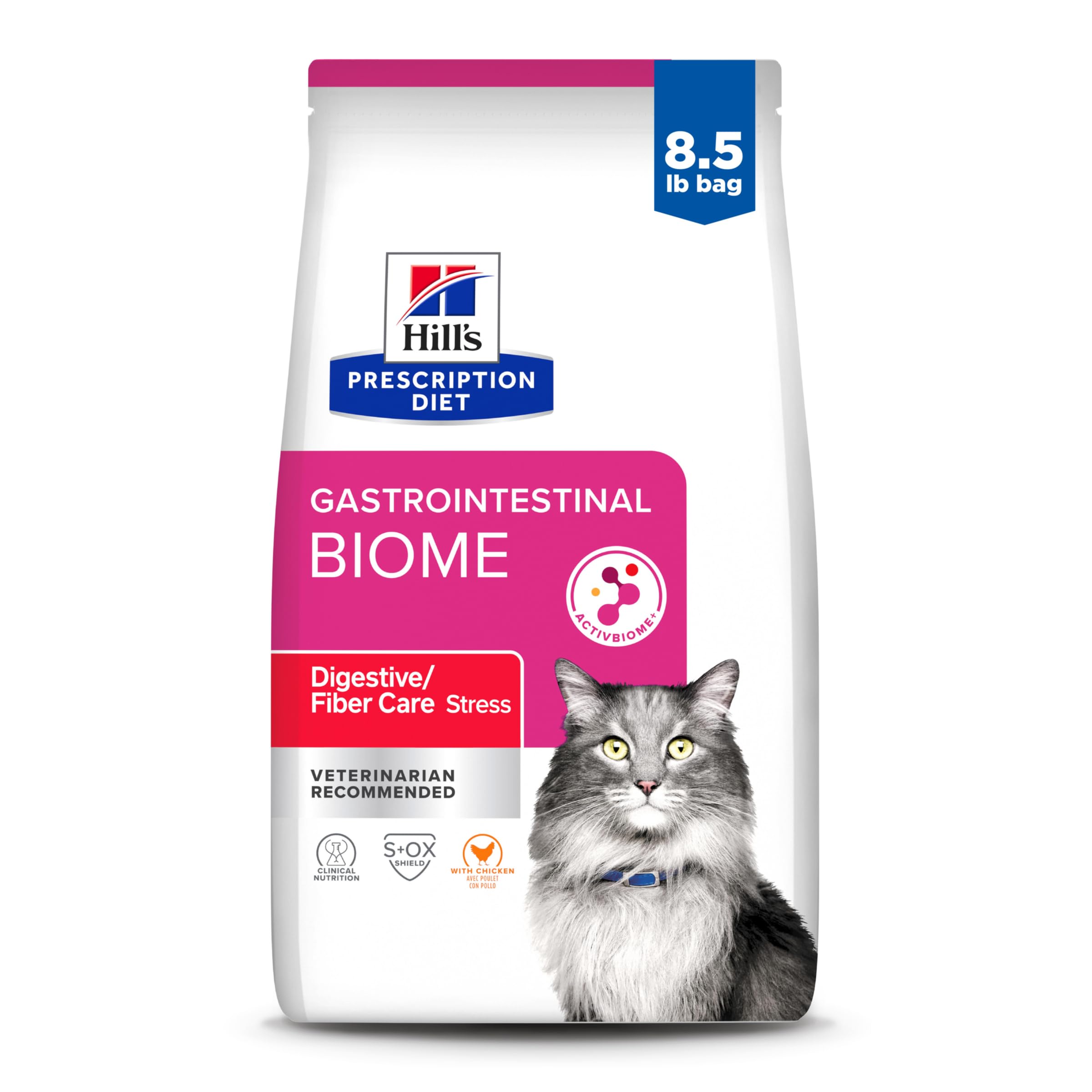 Hill's Prescription Diet GI Biome Stress, alimento seco para gatos con pollo, apoyo digestivo.