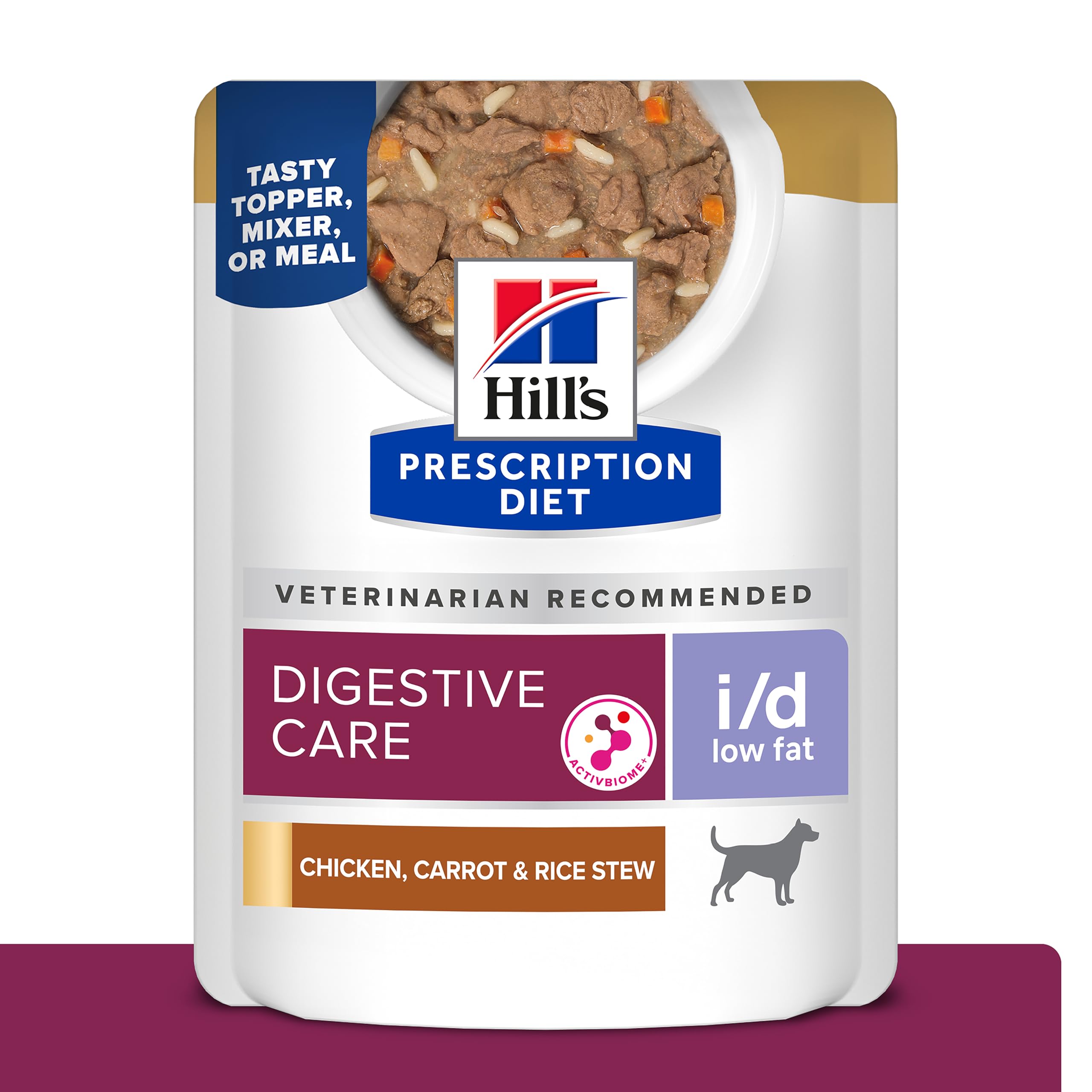 Hill's Prescription Diet i/d bajo en grasa, bolsa de estofado para apoyo digestivo.