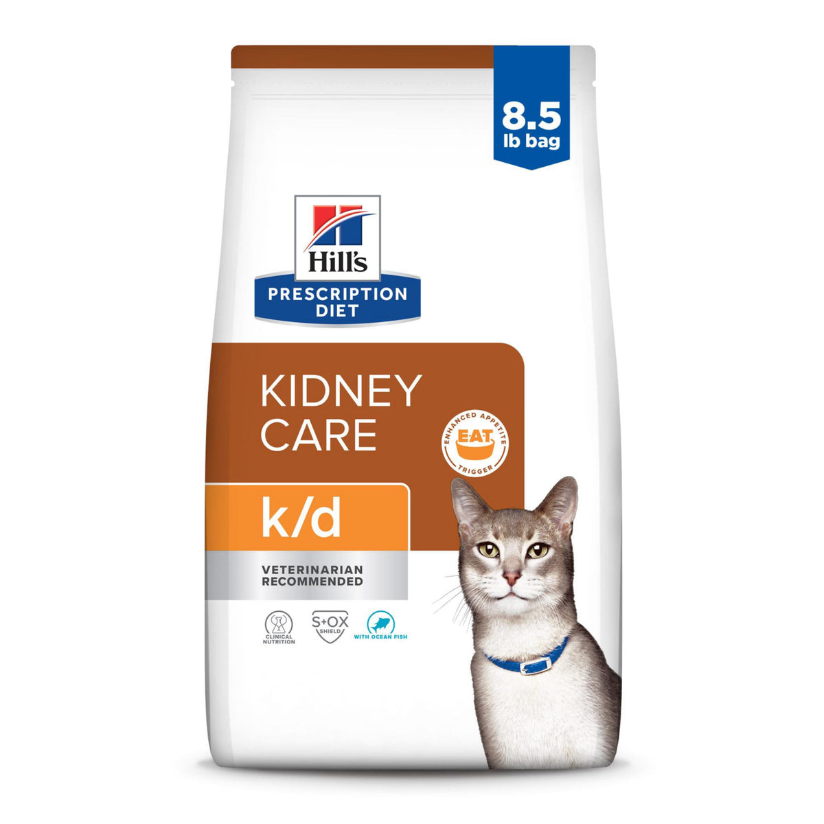 Hill's Prescription Diet k/d con pescado oceánico apoya la función renal del gato.
