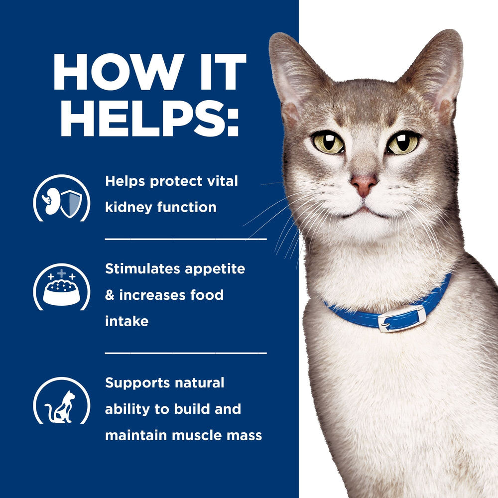 Silueta de gato junto a Hill's k/d, opción de dieta clínica diaria.