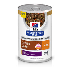 Hill's Prescription Diet k/d guiso ternera y vegetales en lata, apoyo renal para perros.