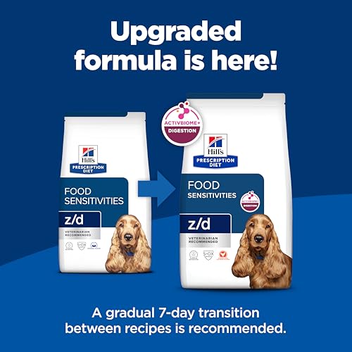 Hill's Prescription Diet z/d, etiqueta de la bolsa, proteína hidrolizada para tolerancia.