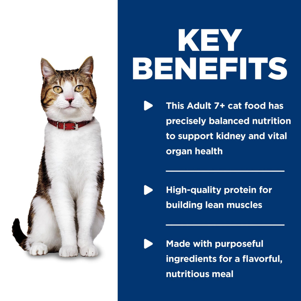 Ingredientes naturales para una opción sabrosa y digestible para gatos mayores.