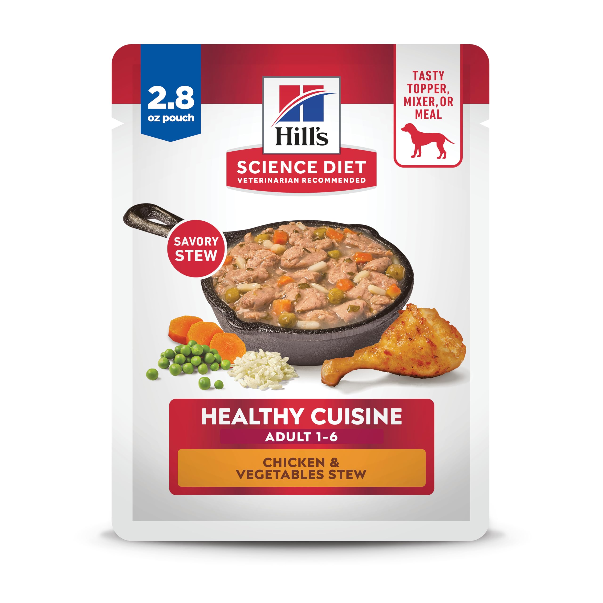 Hill's Science Diet Adult Healthy Cuisine estofado de pollo con zanahorias y espinacas para nutrición equilibrada.