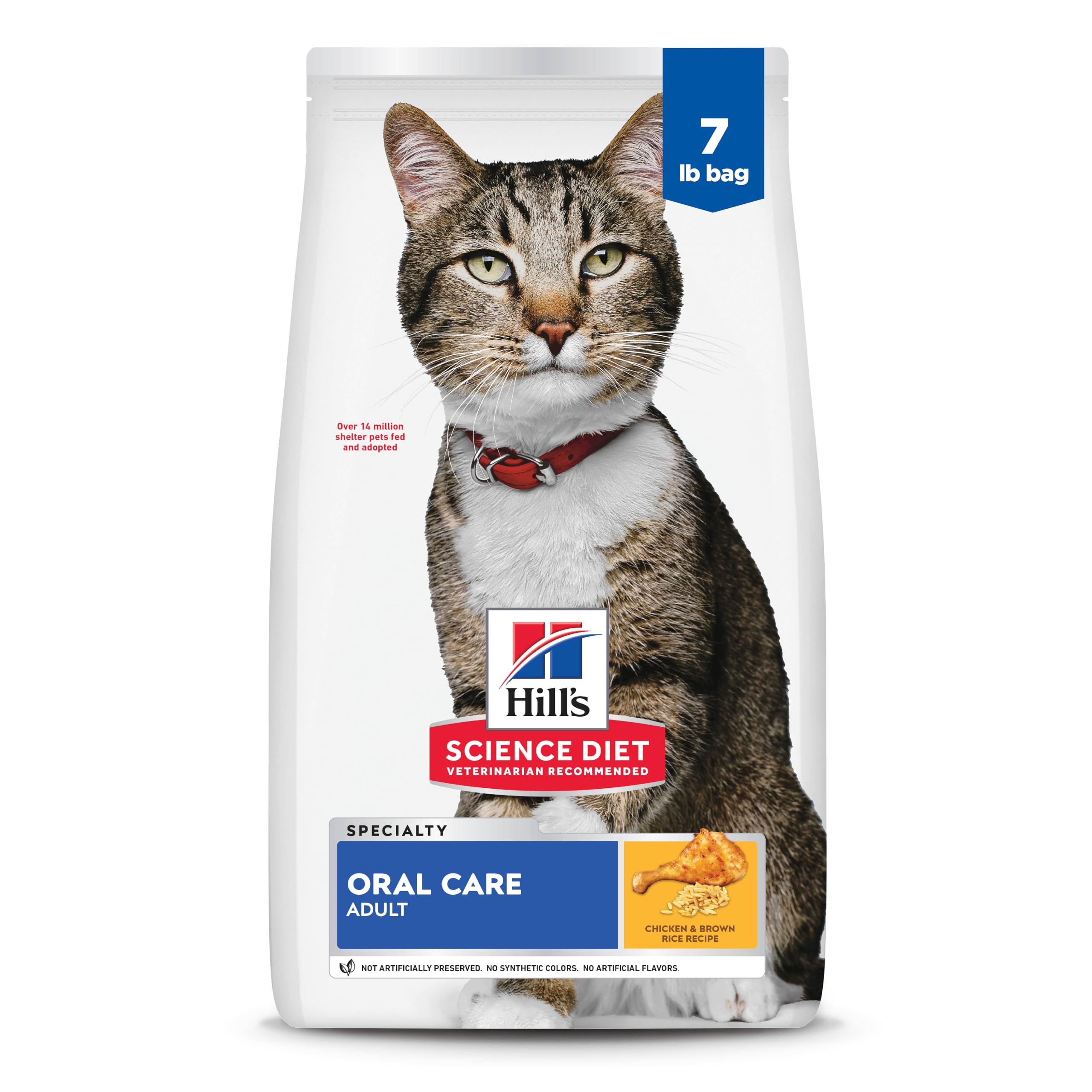 Hill's Science Diet Adult Oral Care para gatos, bolsa de 7 lb, croquetas de pollo para salud dental