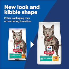 Hill's Science Diet Adult Perfect Weight para gato, frente de la bolsa, empaque práctico.