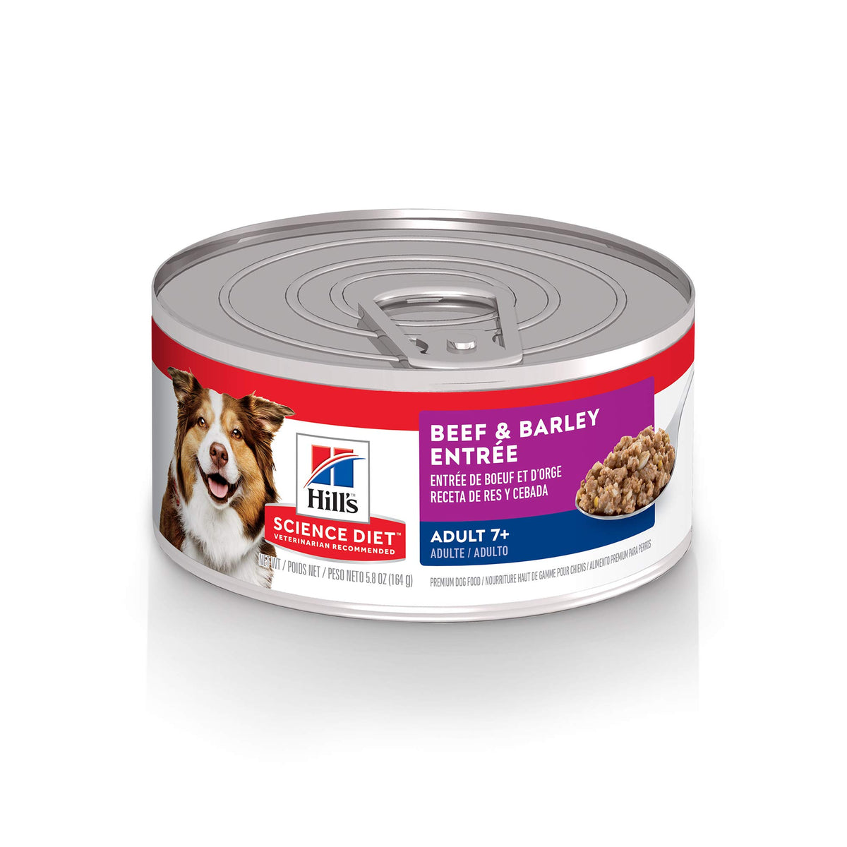 Hill's Science Diet Adult 7+: lata de res y cebada, alimento húmedo para perros mayores