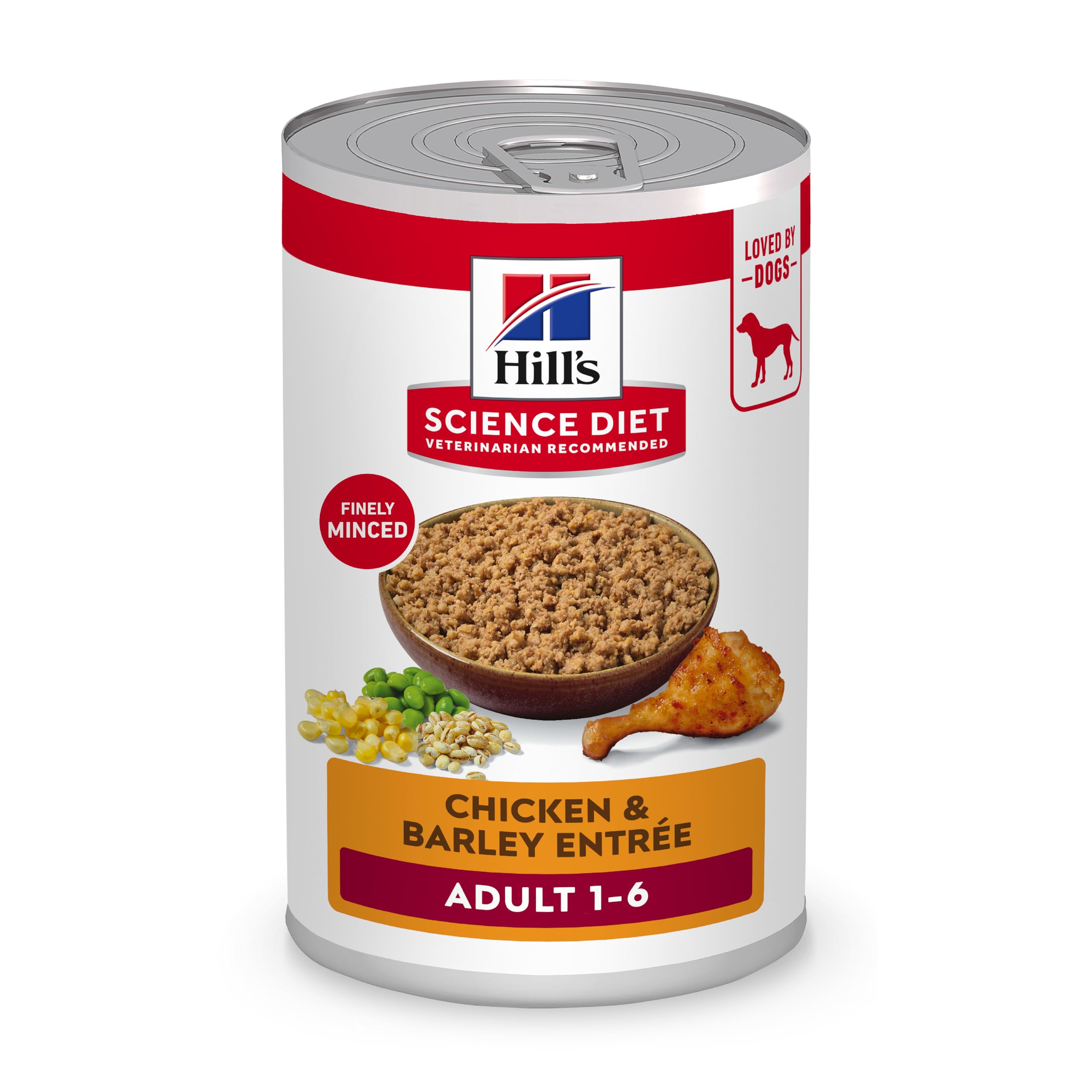 Hill's Science Diet Adult 1-6, alimento húmedo de pollo y cebada, proteína de alta calidad para perros adultos.