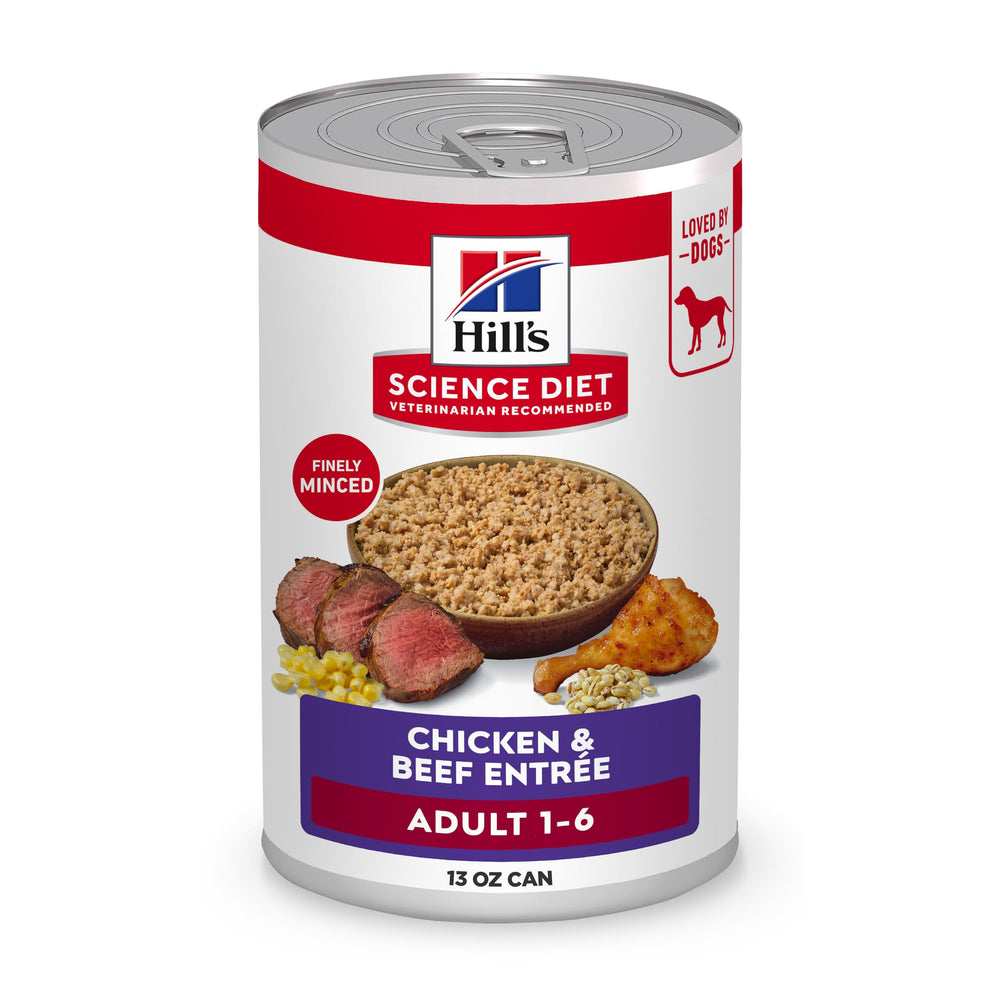 Hill's Science Diet, lata pollo y res, proteína de alta calidad para adultos.