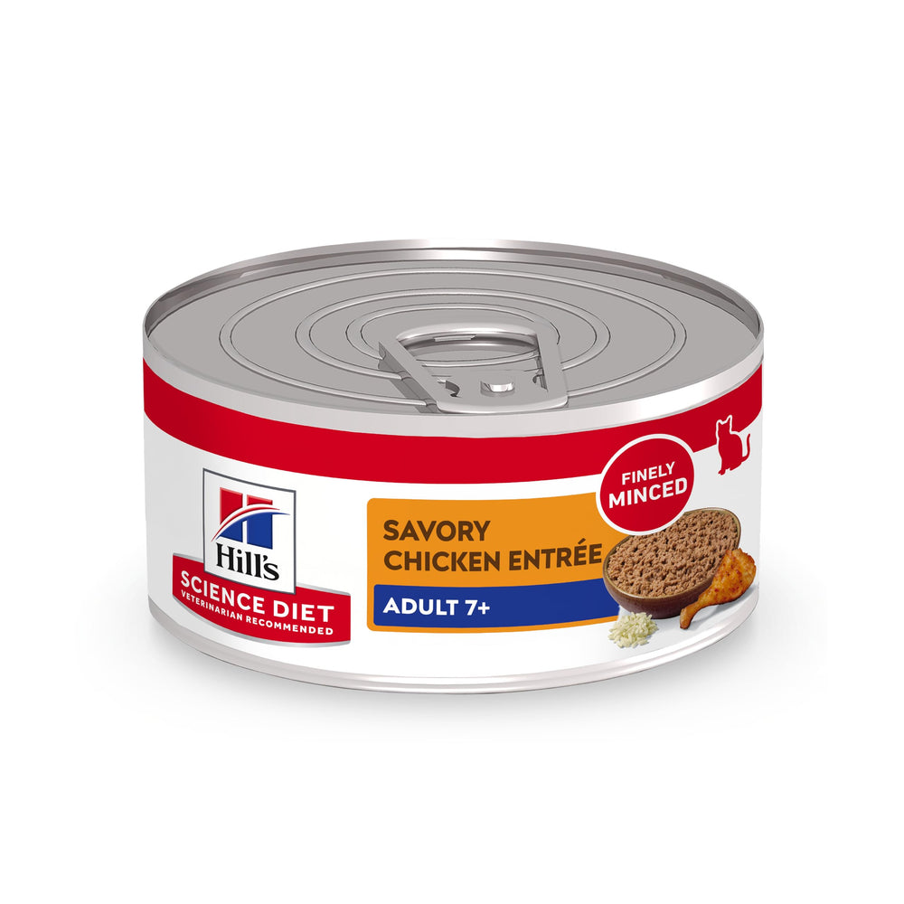 Hill's Science Diet Adult 7+ con pollo picado en lata para gatos senior, ayuda a mantener músculo.