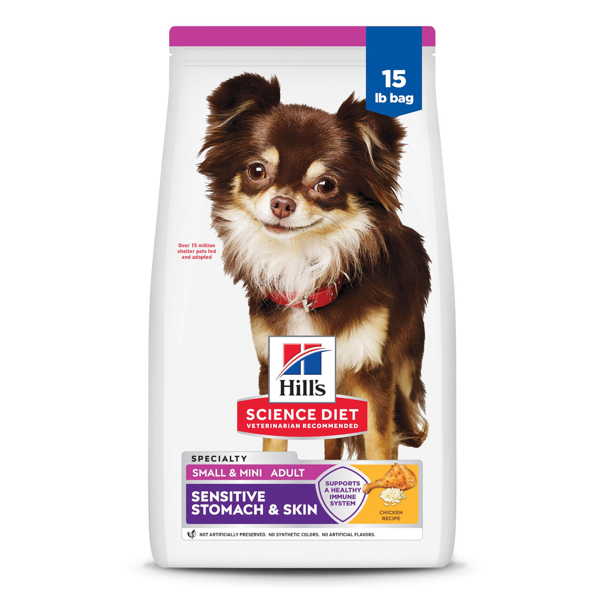 Hill's Science Diet Adulto estómago sensible con pollo, bolsa de 15 lb para perros pequeños.