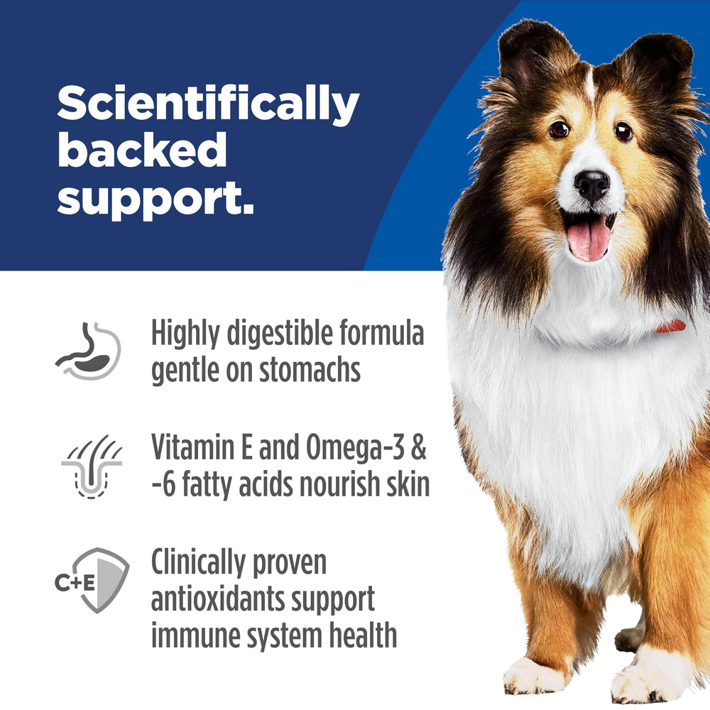 Hill's Science Diet, etiqueta nutricional clara con 27 nutrientes.