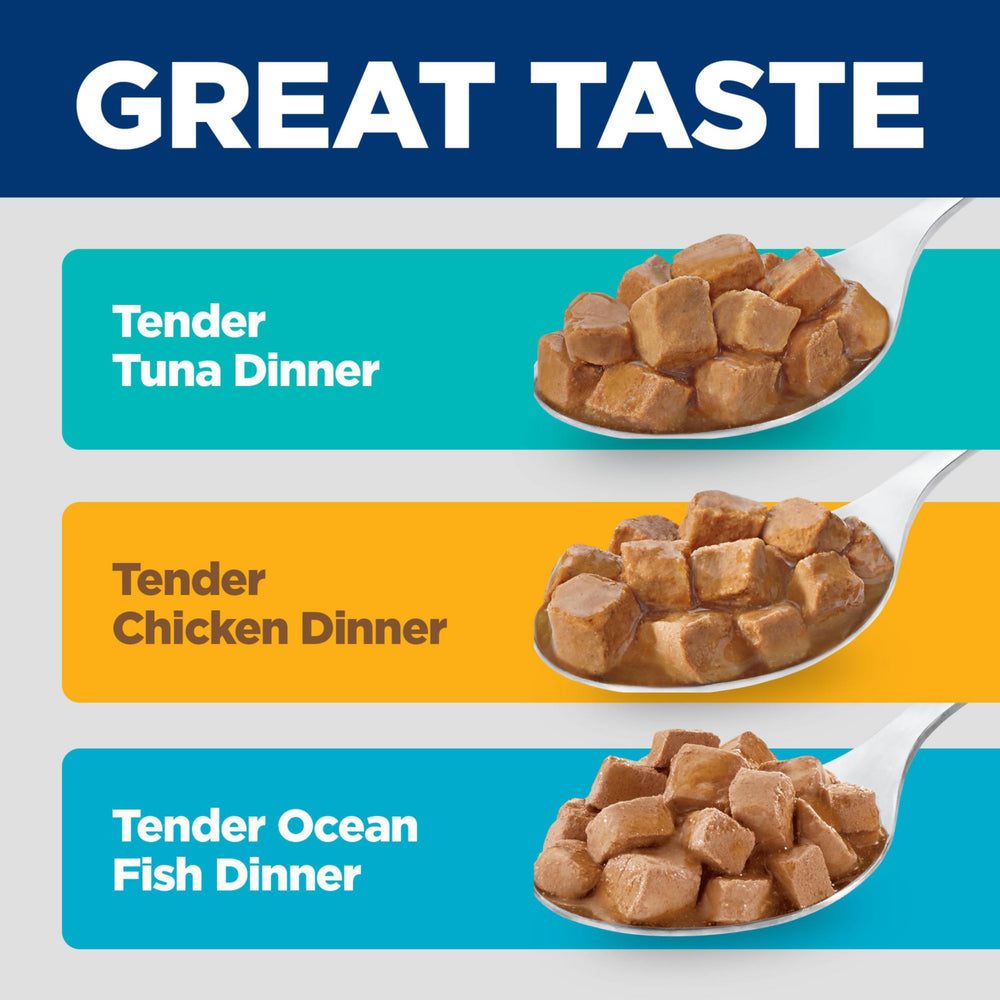 Hill's Science Diet: lata de pescado oceano tierno para gato adulto, textura suave en salsa.