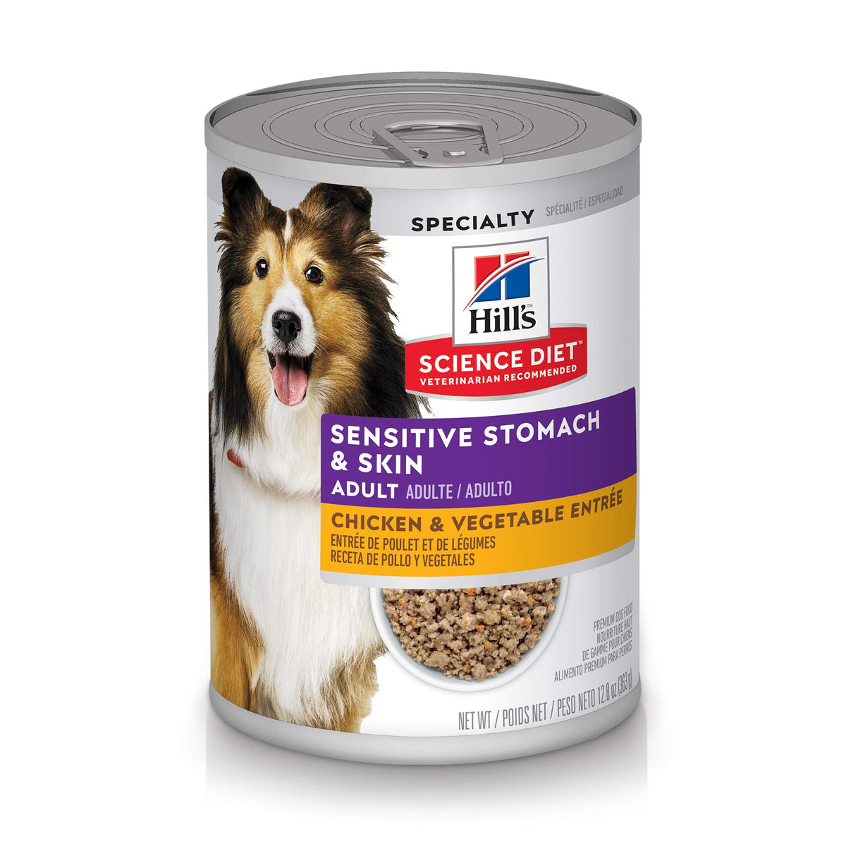 Hill's Science Diet estómago-piel lata frente: promueve digestión suave y pelaje saludable.