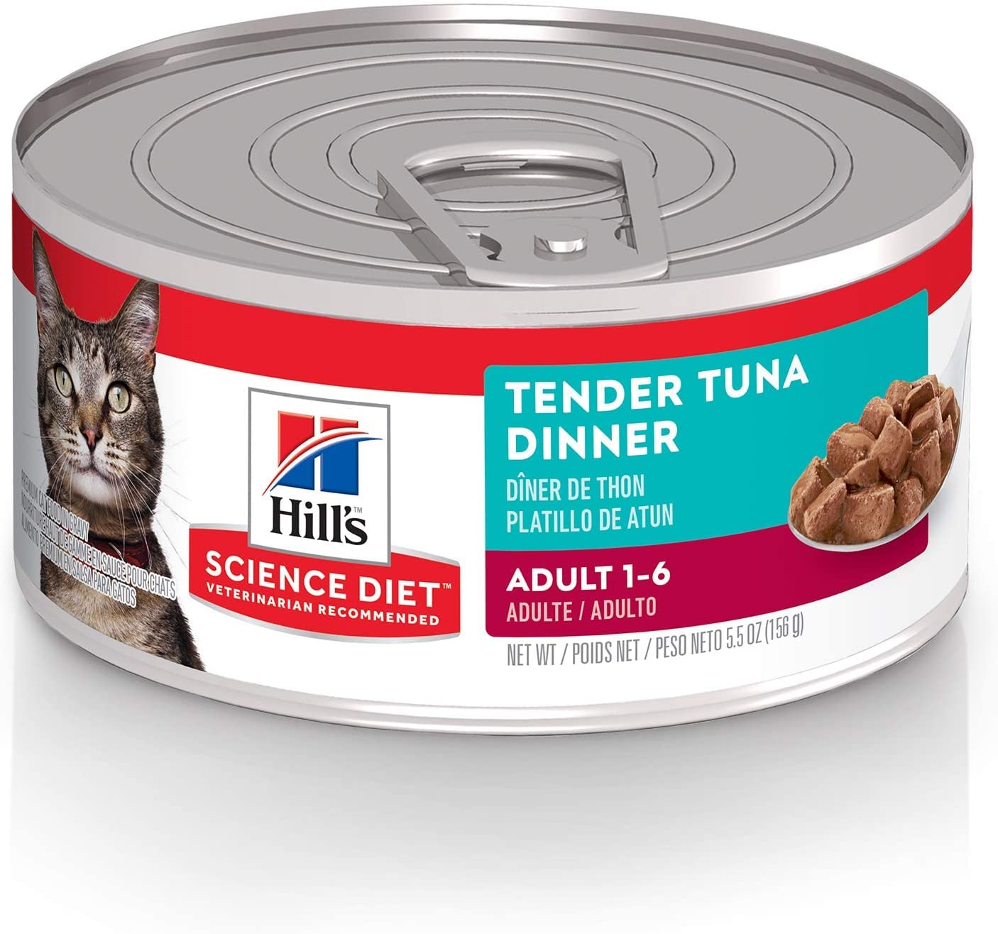 Hill's Science Diet gato adulto, atún en trozos, lata; apoyo a la proteína muscular.