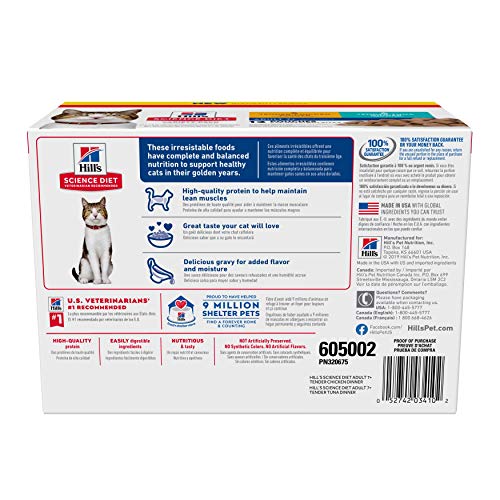 Hill's Science Diet para gatos adultos 7+ con atún, sachet de 80 g, sabor atractivo para comer.