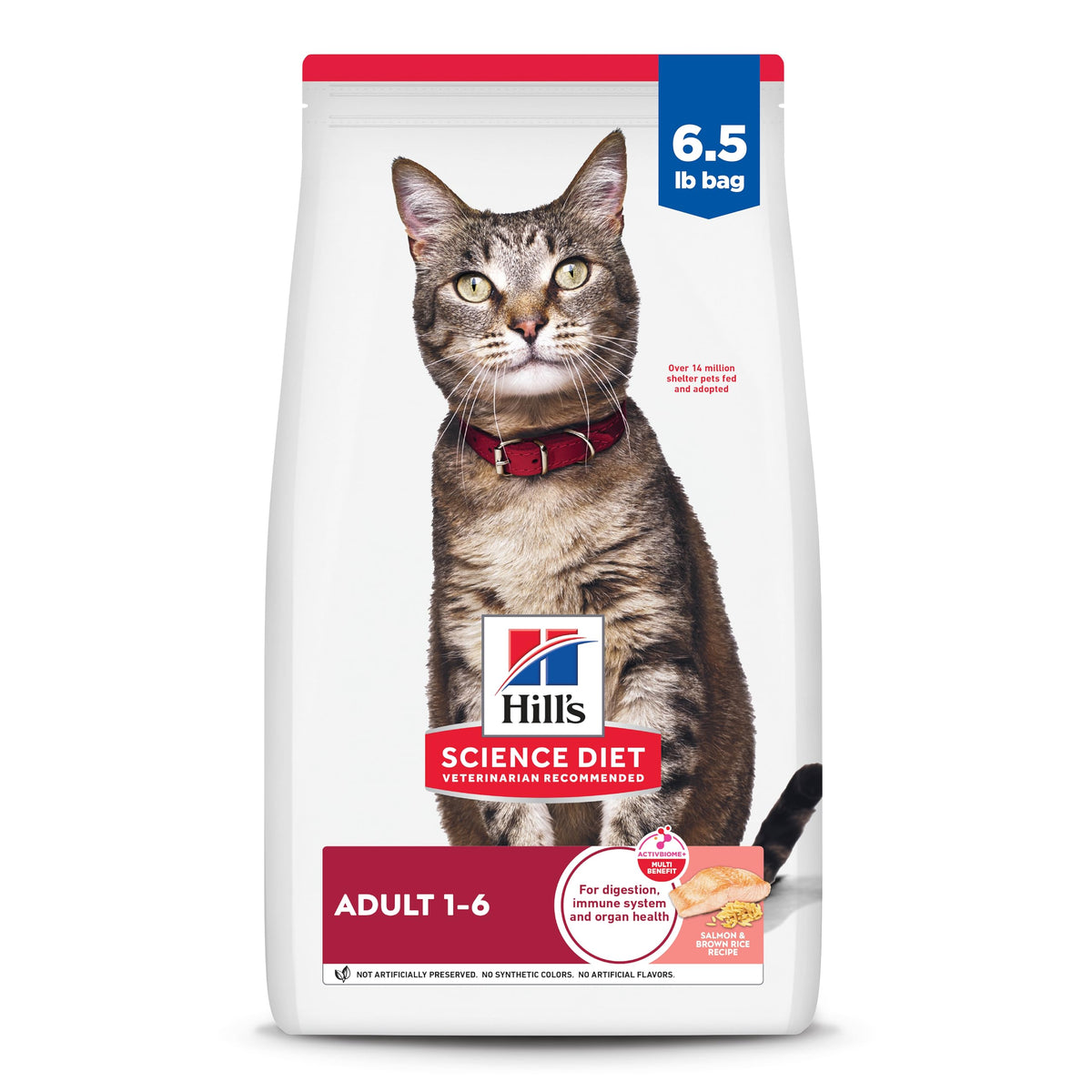 Hill's Science Diet Gatos salmón-arroz seco 6.5 lb mejora el pelaje y la energía diaria.