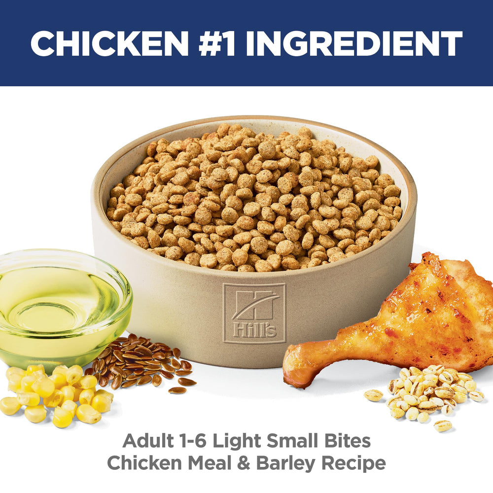 Hill's Science Diet Light croquetas pequeñas de pollo, ideal para comer rápido.