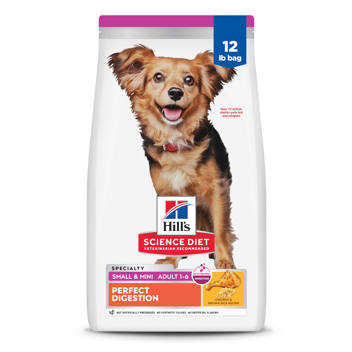 Hill's Science Diet Perfect Digestion bolsa 12 lb, frente, apoyo digestivo diario para perros pequeños.