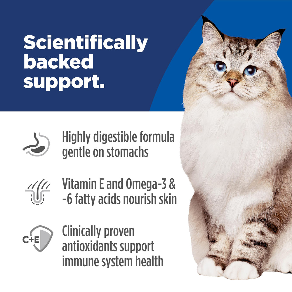 Hill's Science Diet vitamina E y omega-6 para piel sana y brillo.