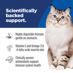 Hill's Science Diet vitamina E y omega-6 para piel sana y brillo.