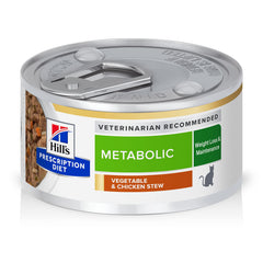 Hill's Prescription Diet Metabolic estofado de vegetales y pollo en lata para control de peso.