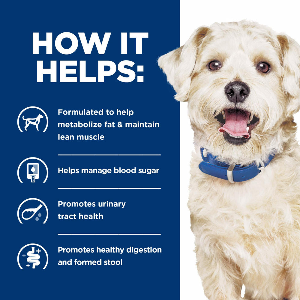 Hill's Prescription Diet w/d, fibra soluble e insoluble, soporte digestivo equilibrado.