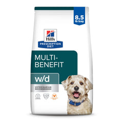 Hill's Prescription Diet w/d, saco de alimento para perro de 8,5 lb, apoyo digestivo y urinario.