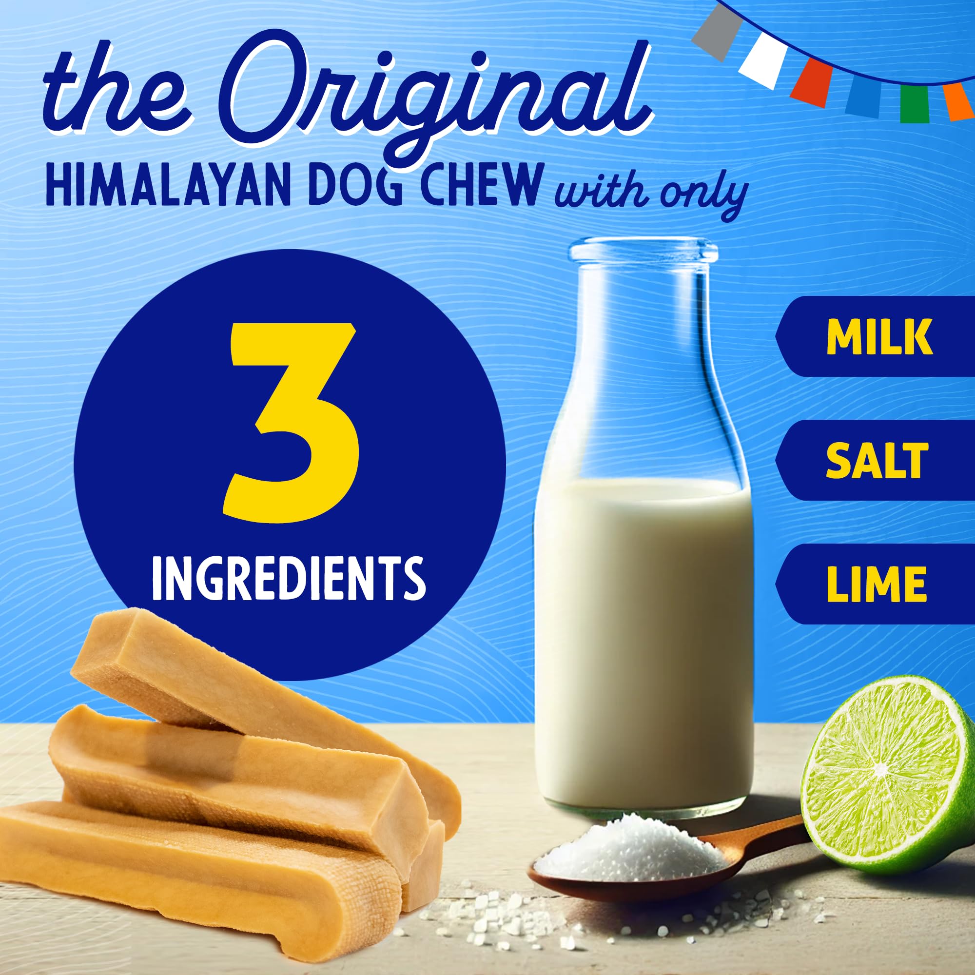 Empaque natural de Himalayan Dog Chew destacando ingredientes simples.