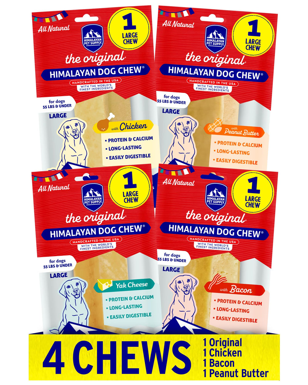 Pack Himalayan Dog Chew variado Queso Yak, snack proteico para perros activos.