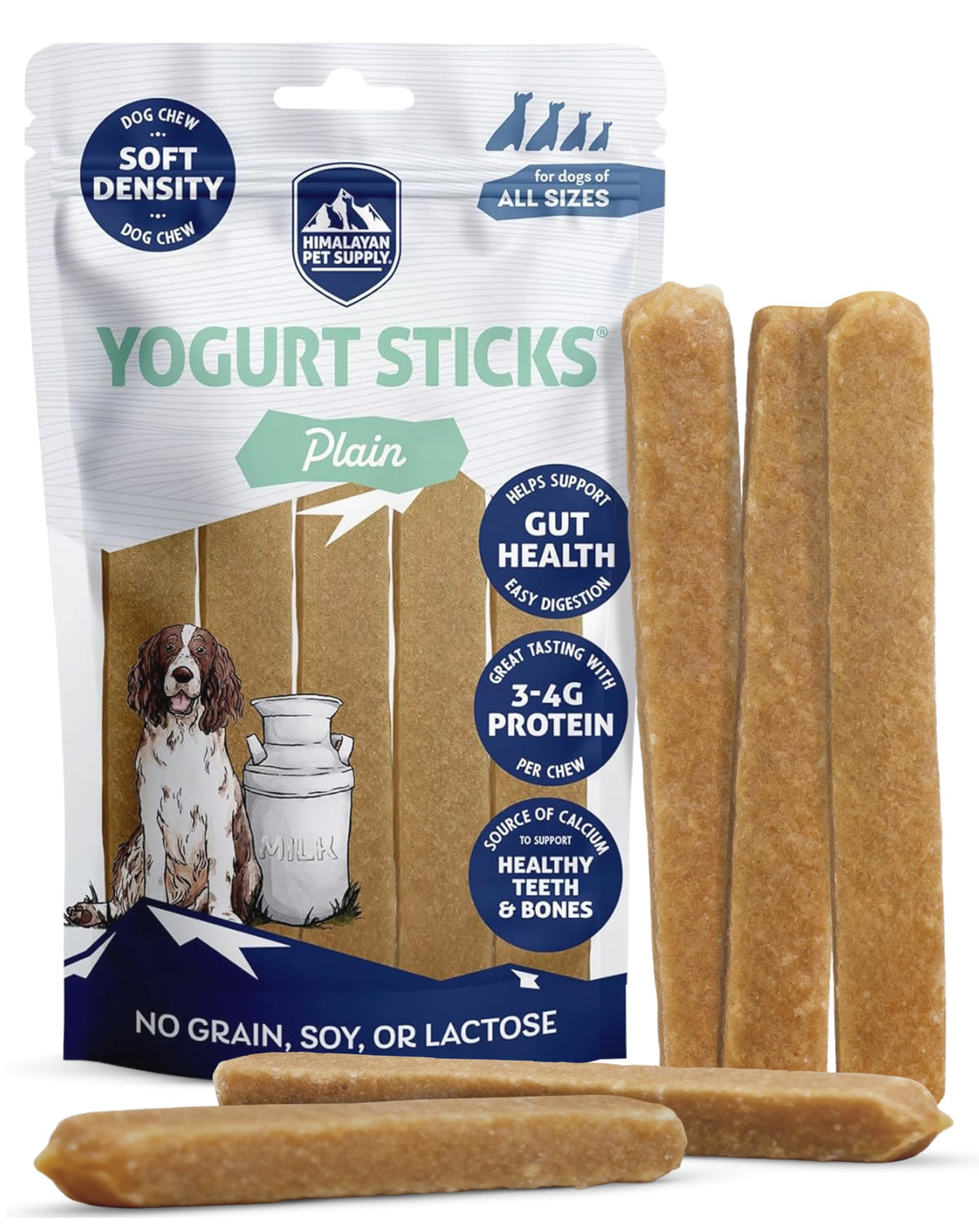 Himalayan Dog Chew palitos yogur natural para perros, sabor suave que podría apoyar la digestión.