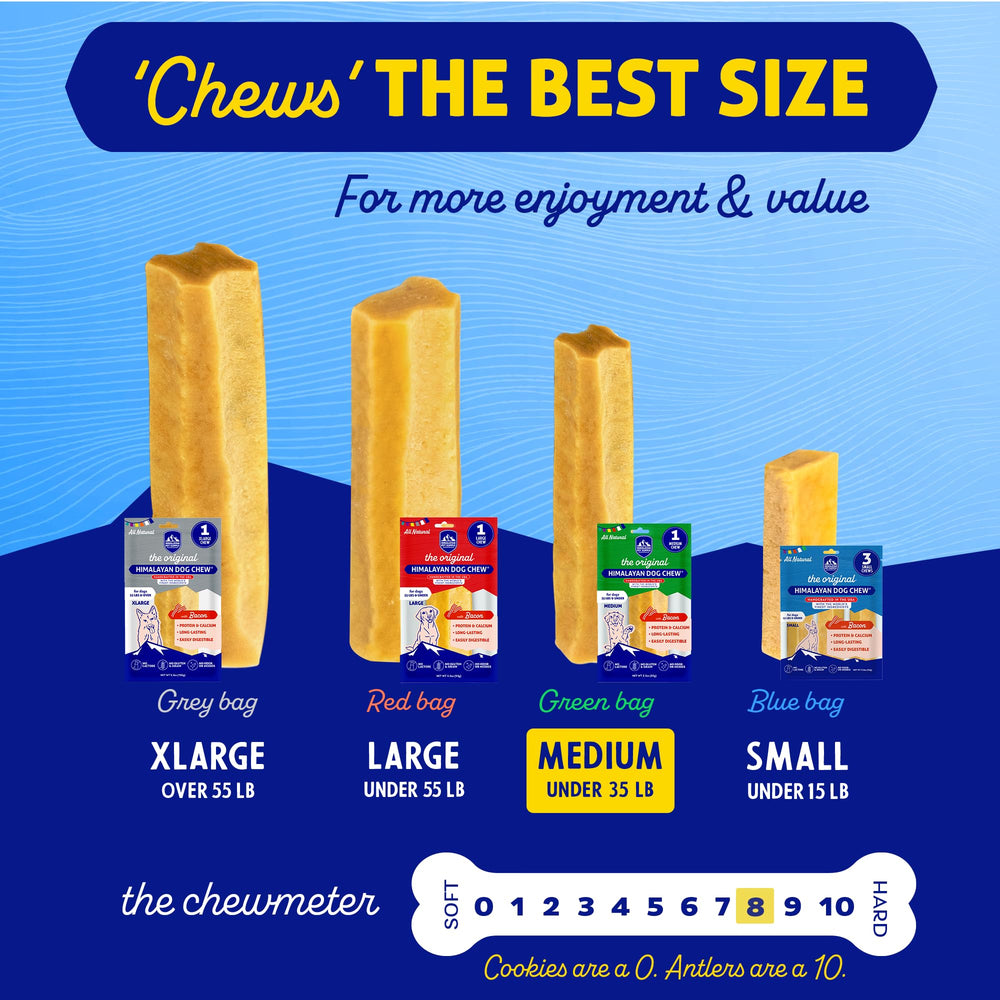 Himalayan Dog Chew para perros de hasta 35 libras, bocado mediano.