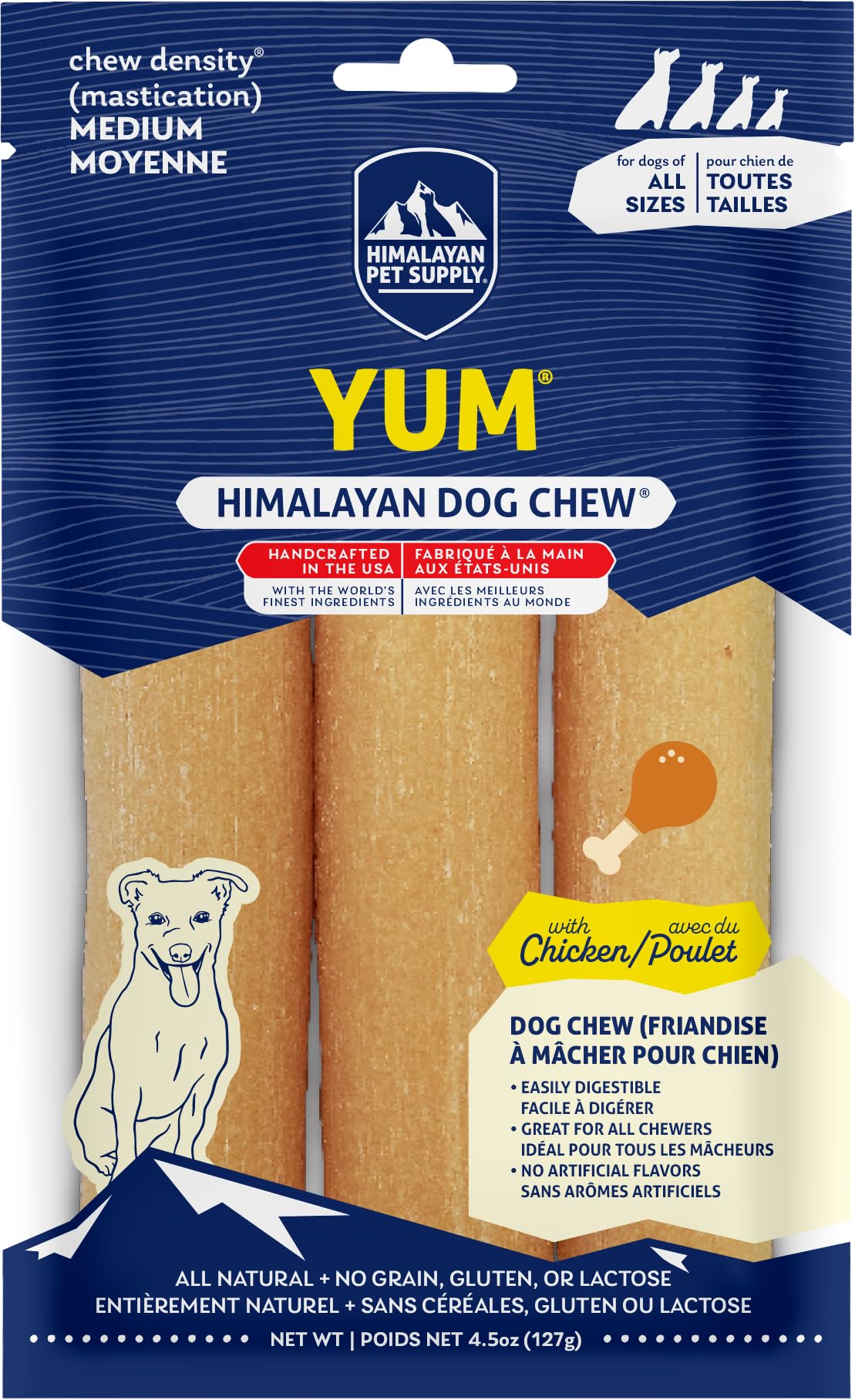 Himalayan Dog Chew queso yak, duracion media para masticar y entretenimiento canino