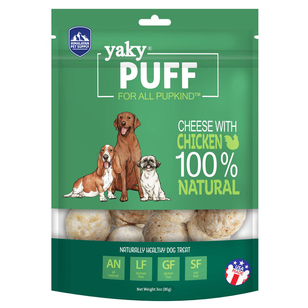 Yaky PUFFs de Himalayan Dog Chew con queso, premio para perros de todos los tamaños.