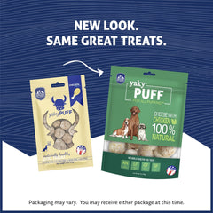 Yaky PUFFs textura crujiente de Himalayan Dog Chew, snack libre de gluten para mascotas sensibles.