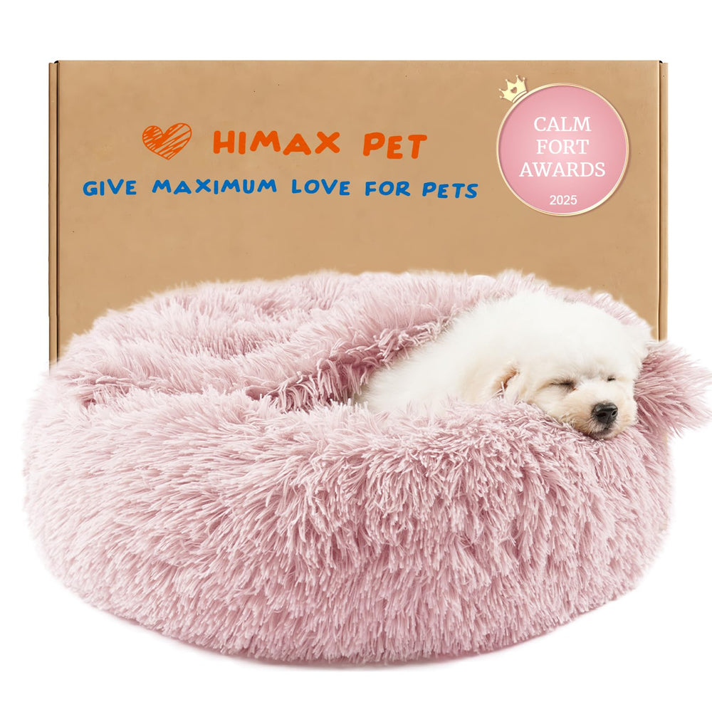 Cama Himax para perro pequeño con forma de rosquilla rosa, refugio cómodo para siestas