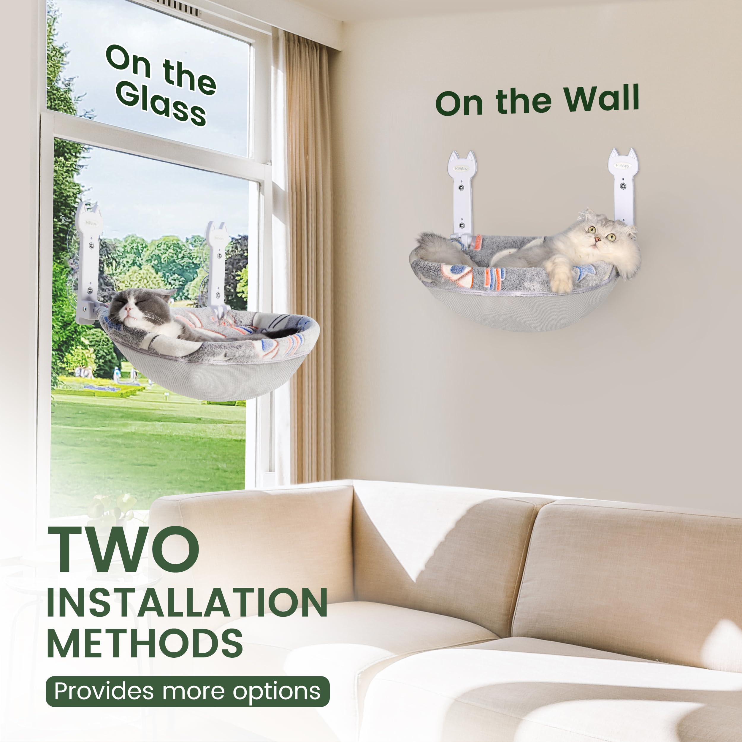 HiPetpy colchon-ventana-gato-tamano-m: plataforma amplia para descansar y mirar.