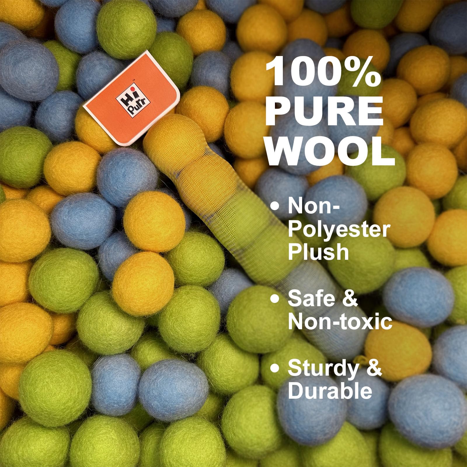 Hi Purr bola verde de fieltro, ideal para patas curiosas y juego suave.